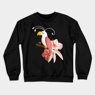 White and Pink Tropical Bird with Hibiscus Flowers Crewneck Sweatshirt